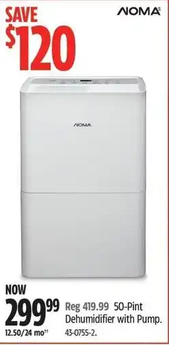 Canadian Tire Noma 50 pint dehumidifier with pump offer