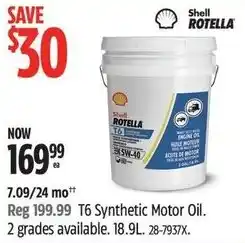 Canadian Tire T6 Synthetic Motor Oil. 2 grades available offer