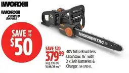 Canadian Tire 40V Nitro Brushless Chainsaw, with 2 x 2Ah Batteries & Charger offer