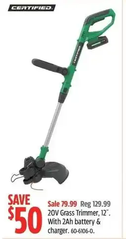 Canadian Tire 20V Grass Trimme, with 2Ah battery and charger offer