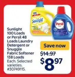 Walmart Sunlight or Persil Laundry Detergent or Snuggle Fabric Softener offer