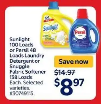 Walmart Sunlight or Persil Laundry Detergent or Snuggle Fabric Softener offer