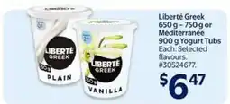 Walmart LIBERTÉ GREEK or MÉDITERRANÉE YOGURT TUBS offer