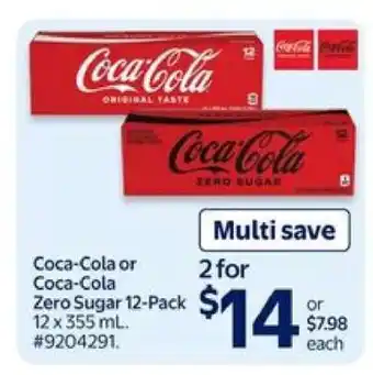 Walmart Coca-Cola or Coca-Cola Zero Sugar 12-Pack offer