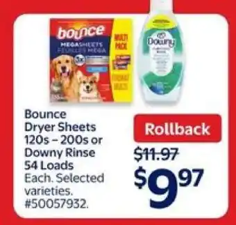 Walmart Bounce Dryer Sheets or Downy Rinse offer