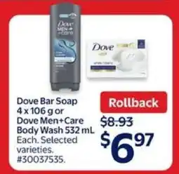 Walmart Dove Bar Soap or Dove Men+Care Body Wash offer