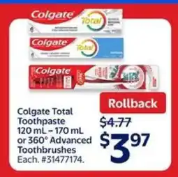 Walmart Colgate Total Toothpaste or 360° Advanced Toothbrushes offer