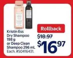 Walmart Kristin Ess Dry Shampoo or Deep Clean Shampoo offer