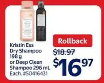 Walmart Kristin Ess Dry Shampoo or Deep Clean Shampoo offer