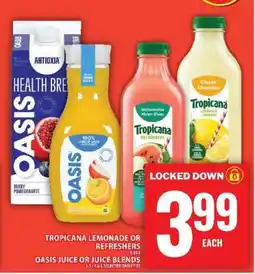 Food Basics Tropicana Lemonade or Refreshers, Oasis Juice or Juice Blends offer