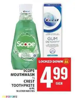 Food Basics Scope Mouthwash / Crest Toothpaste offer