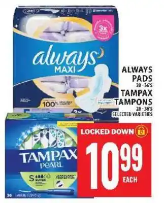 Food Basics Always Pads & Tampax Tampons offer
