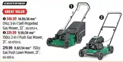 Canadian Tire CERTIFIED Self-Propelled Gas Mower 174cc or 150cc Push Gas Mower offer