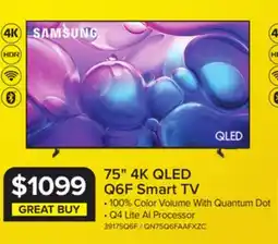 Leon's Samsung 75 4k Smart Q6F QLED TV - QN75Q6FAAFXZC offer