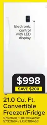 Leon's L2 White Upright Freezer and Convertible Fridge (21 Cu. Ft) - LRU21B6AWW offer