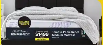 Leon's Tempur-Pedic React 2.0 Medium Twin Mattress 10 inches offer