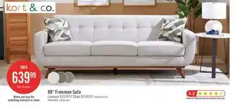 The Brick Kort & Co. Freeman 88 Linen-Look Fabric Sofa with Wood Base and Tufted Back Cushions - Dove White offer