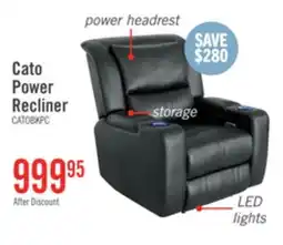 The Brick Cato 36.50 Leather-Look Fabric Power Reclining Chair with Power Headrest and Dual Cupholders - Black offer