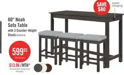 The Brick Noah 60 Modern Sofa Table with 3 Counter-Height Stools and USB Ports - Grey offer