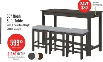 The Brick Noah 60 Modern Sofa Table with 3 Counter-Height Stools and USB Ports - Grey offer