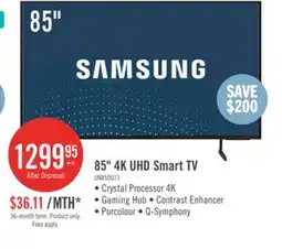 The Brick Samsung 85 4K UHD Direct Lit PurColour HDR10+ 60Hz Smart TV (UN85DU7100FXZC) offer