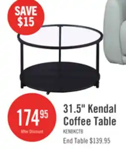 The Brick Kendal 31.5 Modern Round Glass Top Coffee Table with Casters - Black offer