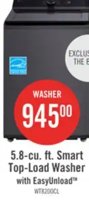 The Brick LG 5.8 Cu. Ft. Smart Top-Load Washer with EasyUnload and AI Sensing - Platinum Black - WT8200CL offer