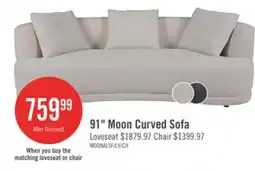 The Brick Moon 91 Fabric Curved Sofa with Accent Pillows - Wooly Almond White offer