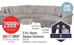The Brick Scott Living Haven 3-Piece Right-Facing Chenille Fabric Sleeper Sectional with Storage Chaise - Grey offer