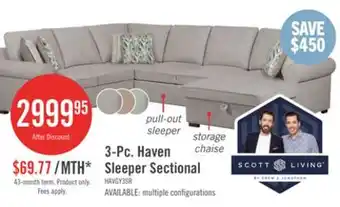 The Brick Scott Living Haven 3-Piece Right-Facing Chenille Fabric Sleeper Sectional with Storage Chaise - Grey offer
