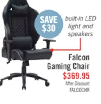 The Brick Falcon 30 Ergonomic Gaming Chair with Built-In Bluetooth Speakers & LED Lighting - Black offer