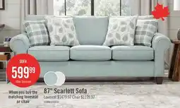 The Brick Made in Canada Scarlett 87 Chenille Fabric Sofa with Rolled Arms and Accent Pillows - Marine Blue offer