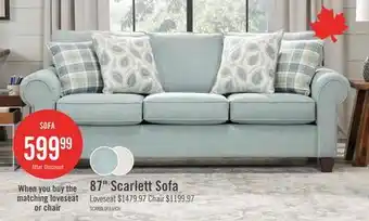 The Brick Made in Canada Scarlett 87 Chenille Fabric Sofa with Rolled Arms and Accent Pillows - Marine Blue offer