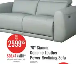 The Brick Gianna 76 Genuine Leather Power Reclining Sofa with Power Headrests and USB Ports - Spa Blue offer