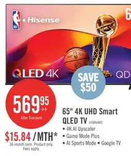 The Brick Hisense 65 QLED 4K UHD HDR10+ Dolby Vision 60Hz Google Smart TV (65QD6N) offer