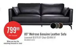 The Brick Melrose 84.5 Top-Grain Genuine Leather Sofa with Metal Legs - Black offer