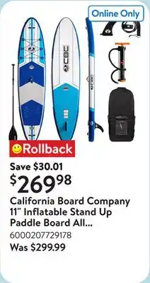 Walmart California Board Company 11 Inflatable Stand Up Paddle Board All Terrain​ offer
