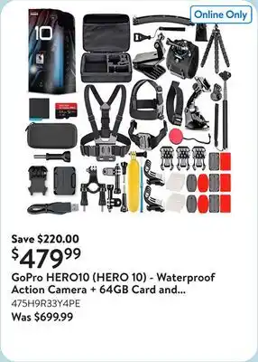 Walmart GoPro HERO10 (HERO 10) - Waterproof Action Camera + 64GB Card and 50 Piece Accessory Kit offer