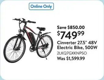 Walmart Cinverter 27.5 48V Electric Bike, 500W offer