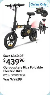 Walmart Gyrocopters Rizz Foldable Electric Bike offer