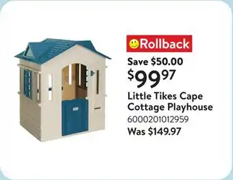 Walmart Little Tikes Cape Cottage Playhouse offer