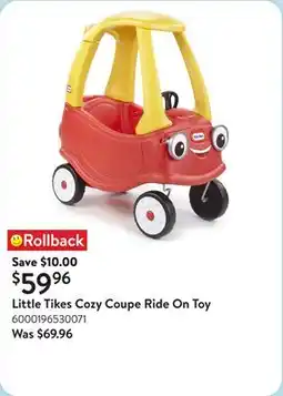 Walmart Little Tikes Cozy Coupe Ride On Toy offer