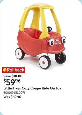 Walmart Little Tikes Cozy Coupe Ride On Toy offer
