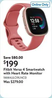 Walmart Fitbit Versa 4 Smartwatch with Heart Rate Monitor offer