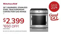 Goemans Appliances KitchenAid 30 5 BURNERS, STAINLESS STEEL TRUE EUROPEAN CONVECTION GAS RANGE offer