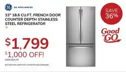 Goemans Appliances GE APPLIANCES 33 18.6 CU. FT. FRENCH DOOR COUNTER DEPTH STAINLESS STEEL REFRIGERATOR offer