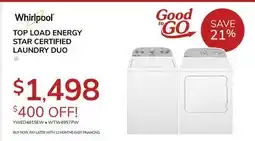 Goemans Appliances Whirlpool ENERGY STAR CERTIFIED LAUNDRY DUO offer