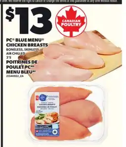Independent City Market PC BLUE MENU CHICKEN BREASTS BONELESS, SKINLESS, AIR CHILLED, 3'S offer