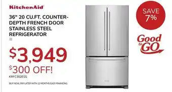 Goemans Appliances KITCHENAID 36 20 CU. FT. COUNTER-DEPTH FRENCH DOOR STAINLESS STEEL REFRIGERATOR offer