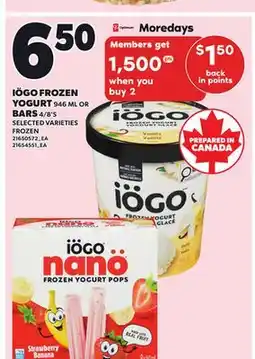 Independent City Market IÖGO FROZEN YOGURT, 946 ML OR BARS 4/8'S offer